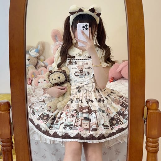 YUMEKAWA ♡ ( 2 colors ) Chocolate Lolita jumperskirt #wanpi8