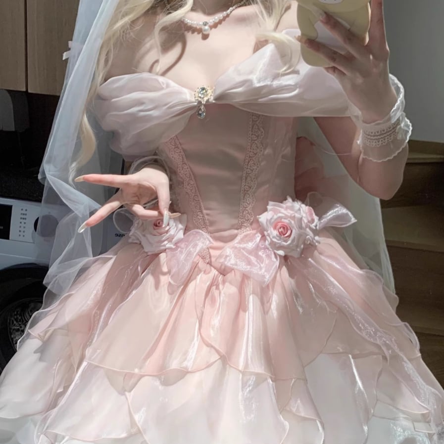 YUMEKAWA ♡ ( 2 colors ) off shoulder evening dress #wanpi87
