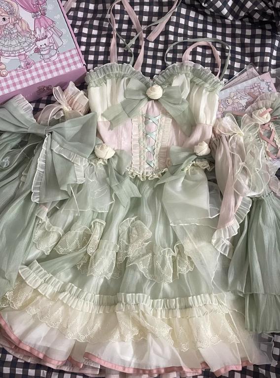 YUMEKAWA ♡ ( 2 colors ) cross neck dress with fake sleeves #wanpi91