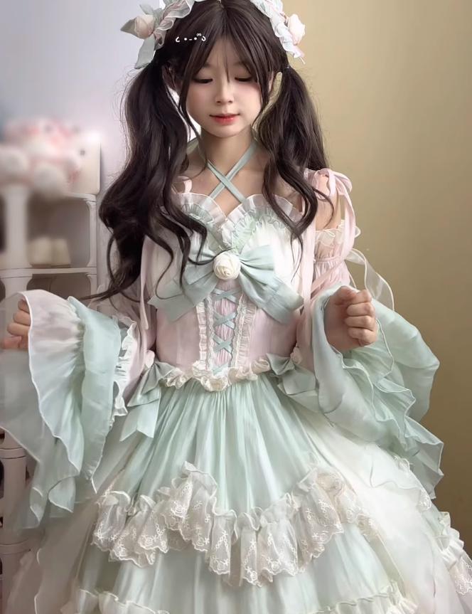 YUMEKAWA ♡ ( 2 colors ) cross neck dress with fake sleeves #wanpi91