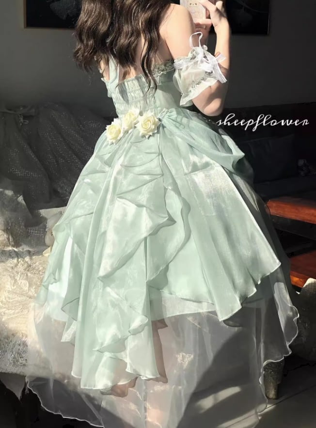 YUMEKAWA ♡ mint green ruffle dress with fake sleeves #wanpi93