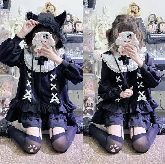 YUMEKAWA ♡ ( 2 colors in total )  Ruffle jacket with cat ear hat  #jya1