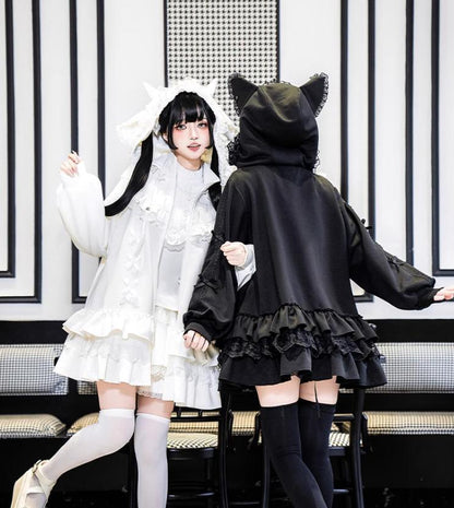 YUMEKAWA ♡ ( 2 colors in total )  Ruffle jacket with cat ear hat  #jya1