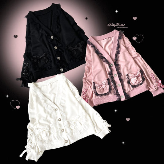 YUMEKAWA ♡ ( 3 colors ) V-neck cardigan with heart buttons #jya7