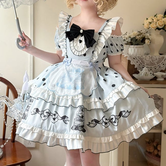 Manufactured after order ♡ ( 2 colors )  Dotted off the shoulder maid outfit  #kos29
