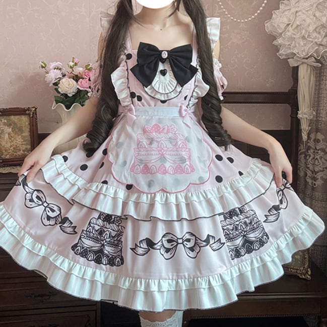 Manufactured after order ♡ ( 2 colors )  Dotted off the shoulder maid outfit  #kos29