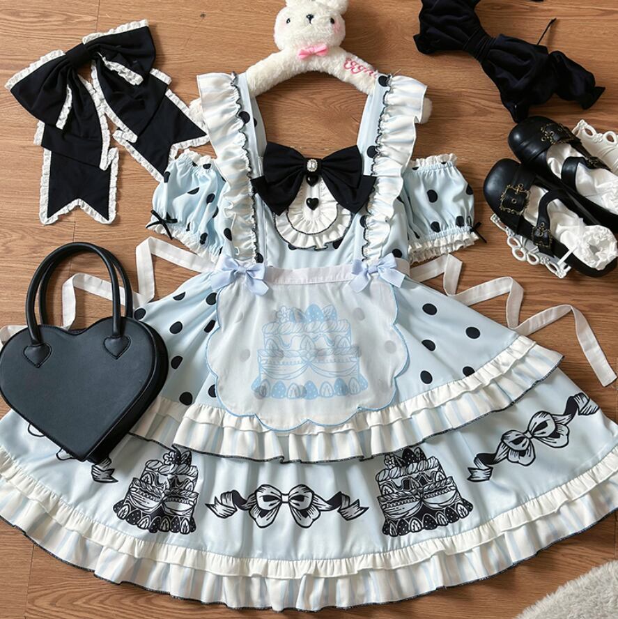 Manufactured after order ♡ ( 2 colors )  Dotted off the shoulder maid outfit  #kos29