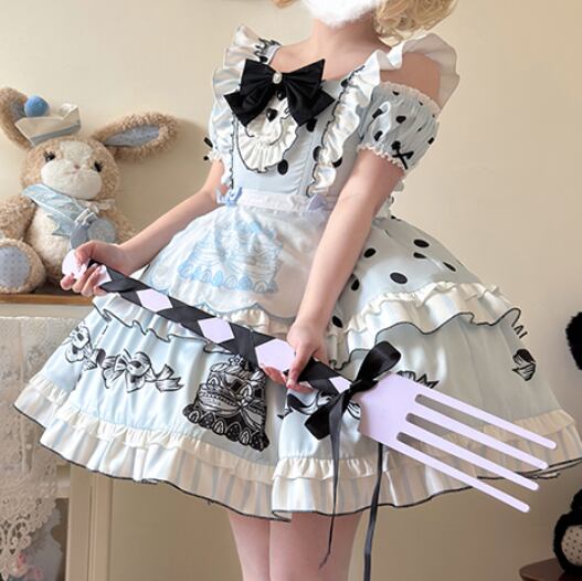Manufactured after order ♡ ( 2 colors )  Dotted off the shoulder maid outfit  #kos29