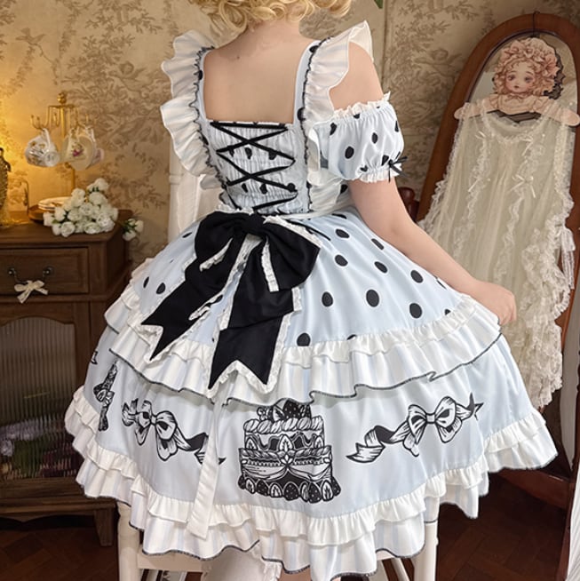 Manufactured after order ♡ ( 2 colors )  Dotted off the shoulder maid outfit  #kos29