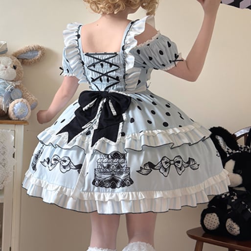 Manufactured after order ♡ ( 2 colors )  Dotted off the shoulder maid outfit  #kos29