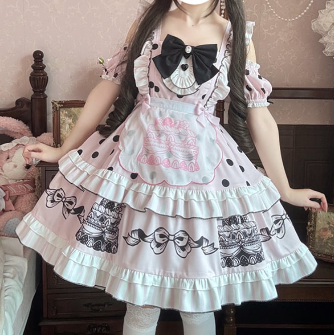 Manufactured after order ♡ ( 2 colors )  Dotted off the shoulder maid outfit  #kos29