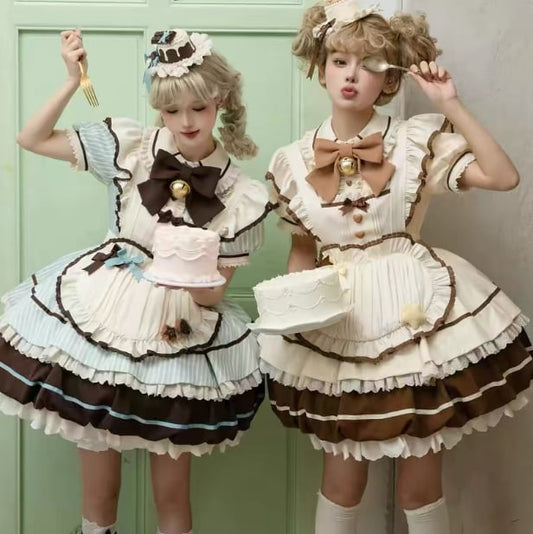 YUMEKAWA ♡ ( 3 colors ) Heart Apron Maid Outfit Complete Matching Clothes #kos37
