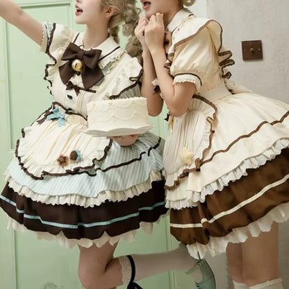 YUMEKAWA ♡ ( 3 colors ) Heart Apron Maid Outfit Complete Matching Clothes #kos37