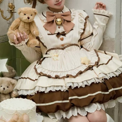 YUMEKAWA ♡ ( 3 colors ) Heart Apron Maid Outfit Complete Matching Clothes #kos37