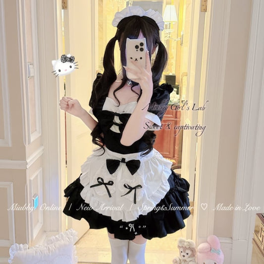 YUMEKAWA ♡ Maid outfit with choker & white catsuit #kos38