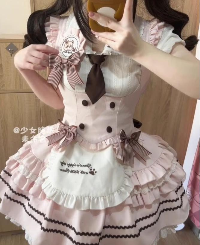 YUMEKAWA ♡ ( 3 colors )  striped maid outfit with tie  #kos45