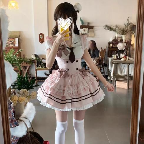 YUMEKAWA ♡ ( 3 colors )  striped maid outfit with tie  #kos45