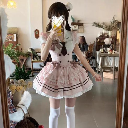 YUMEKAWA ♡ ( 3 colors )  striped maid outfit with tie  #kos45