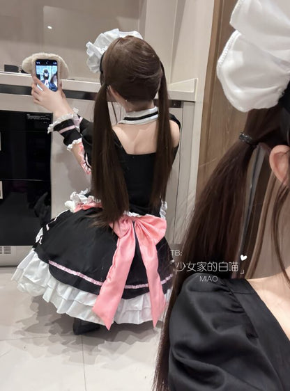 YUMEKAWA ♡ Striped maid costume with paw print #kos55