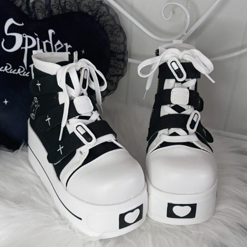YUMEKAWA ♡ ( 4 colors )  cross thick sole high cut shoes  #kutu15