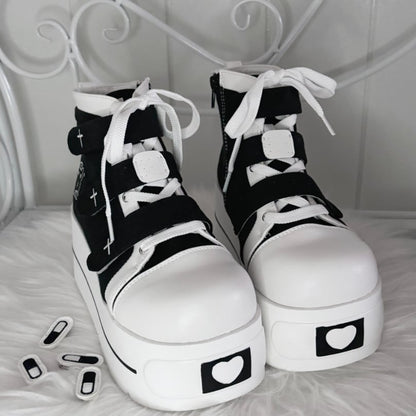 YUMEKAWA ♡ ( 4 colors )  cross thick sole high cut shoes  #kutu15