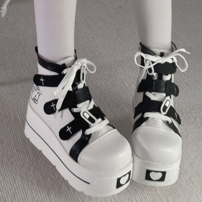 YUMEKAWA ♡ ( 4 colors )  cross thick sole high cut shoes  #kutu15