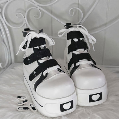YUMEKAWA ♡ ( 4 colors )  cross thick sole high cut shoes  #kutu15