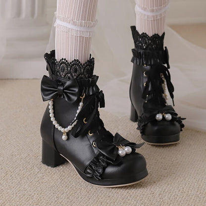 YUMEKAWA ♡ ( 3 colors )  High-cut boots with pearls  #kutu38