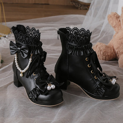 YUMEKAWA ♡ ( 3 colors )  High-cut boots with pearls  #kutu38