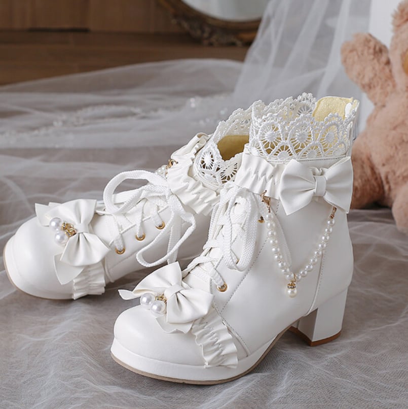 YUMEKAWA ♡ ( 3 colors )  High-cut boots with pearls  #kutu38