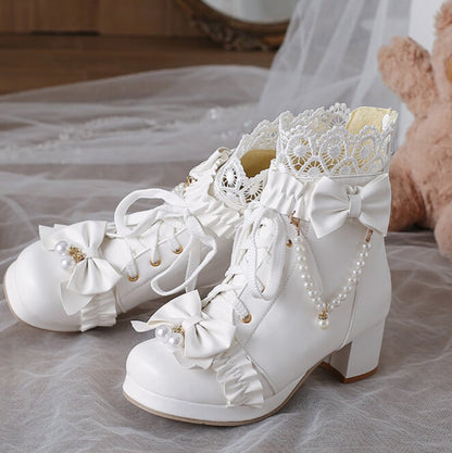 YUMEKAWA ♡ ( 3 colors )  High-cut boots with pearls  #kutu38