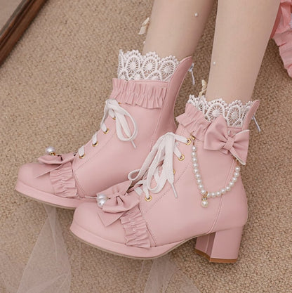 YUMEKAWA ♡ ( 3 colors )  High-cut boots with pearls  #kutu38