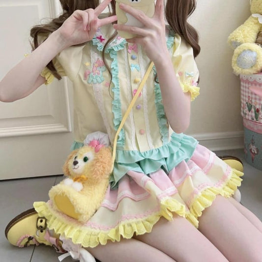 YUMEKAWA ♡ Pastel color ruffle matching cloth #set1