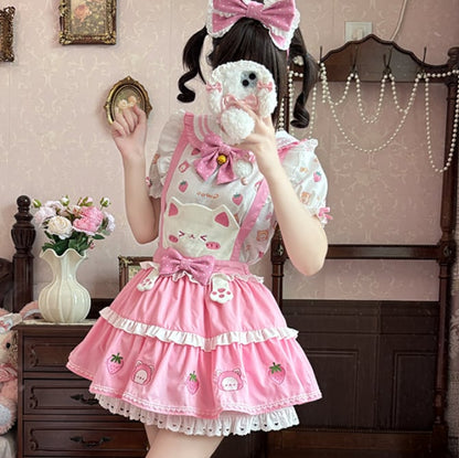 YUMEKAWA ♡ ( 2 colors )  Strawberry top & suspender skirt #set1