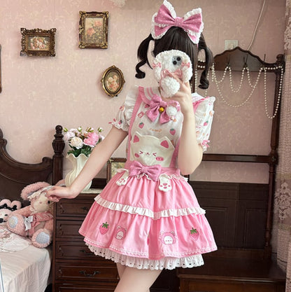 YUMEKAWA ♡ ( 2 colors )  Strawberry top & suspender skirt #set1