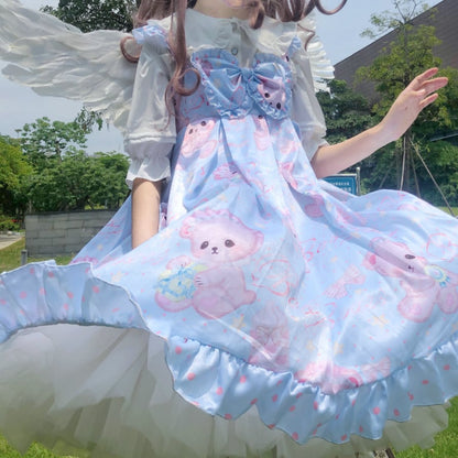 YUMEKAWA ♡ ( 2 colors ) matching cloth with white blouse and pink bare jumperskirt #set16