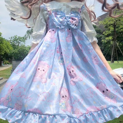 YUMEKAWA ♡ ( 2 colors ) matching cloth with white blouse and pink bare jumperskirt #set16