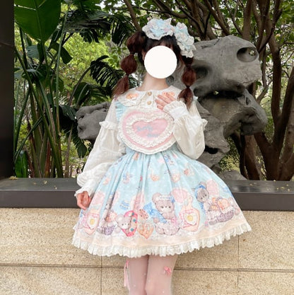 YUMEKAWA ♡  bear jumperskirt and ruffle blouse matching cloth  #set23