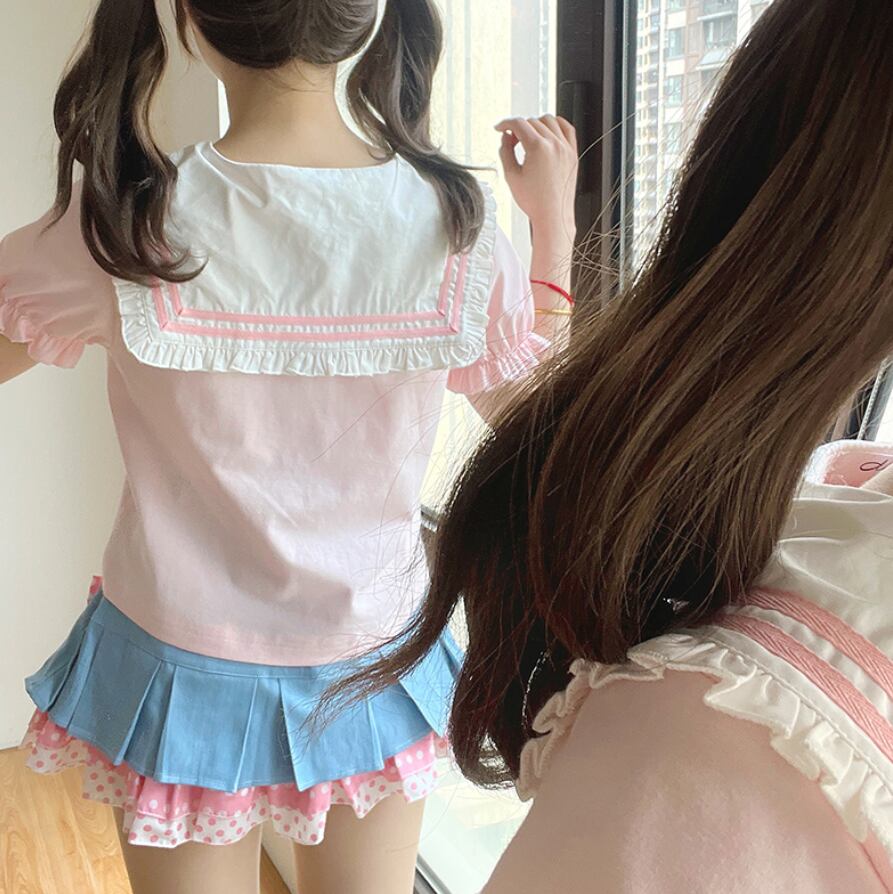 YUMEKAWA ♡ ( 4 colors ) Sailor T-shirt & Coverall #set26