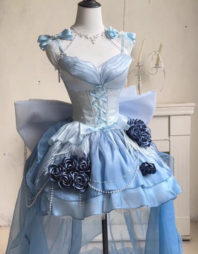 YUMEKAWA ♡ ( 5 colors ) Rose mullet dress with back ribbon #set26