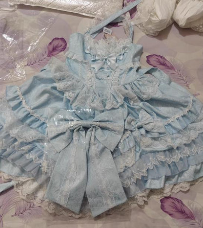 YUMEKAWA ♡ ( 4 colors )  3 matching cloths with catsuit, ruffle blouse and jumper skirt with back ribbon  #set27
