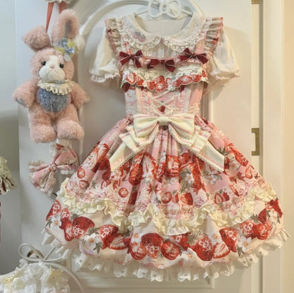 YUMEKAWA ♡ Strawberry jumperskirt & short sleeve blouse #set4