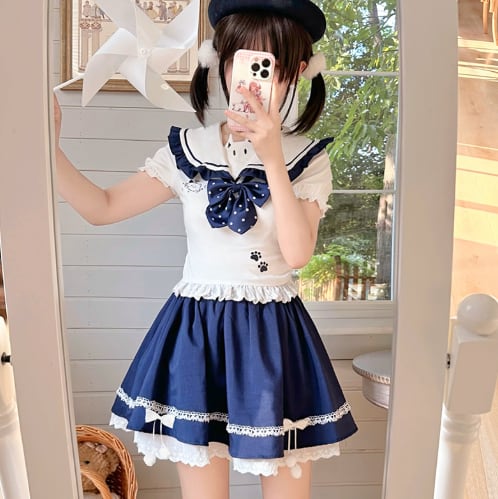 YUMEKAWA ♡ cute cat paw print matching cloth #set40