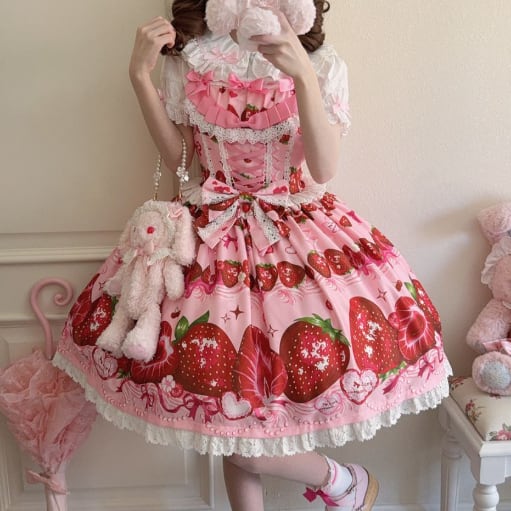 YUMEKAWA ♡ ( 4 colors )  Petite ribbon blouse and Lolita jumperskirt matching cloth  #set46