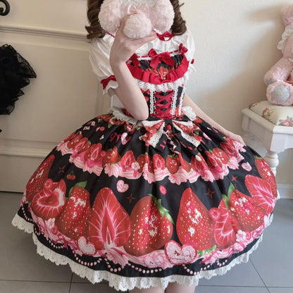 YUMEKAWA ♡ ( 4 colors )  Petite ribbon blouse and Lolita jumperskirt matching cloth  #set46