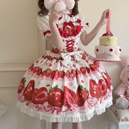YUMEKAWA ♡ ( 4 colors )  Petite ribbon blouse and Lolita jumperskirt matching cloth  #set46