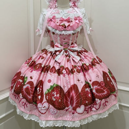 YUMEKAWA ♡ ( 4 colors )  Petite ribbon blouse and Lolita jumperskirt matching cloth  #set46