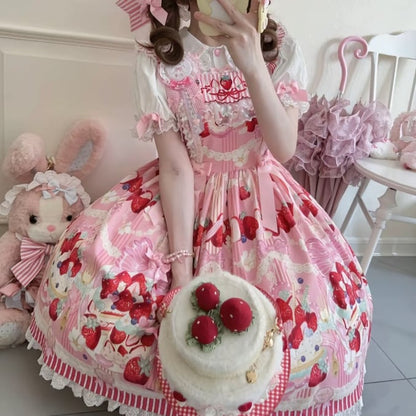 YUMEKAWA ♡ Short-sleeved innerwear and strawberry jumperskirt #set50