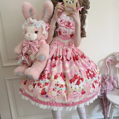 YUMEKAWA ♡ Short-sleeved innerwear and strawberry jumperskirt #set50