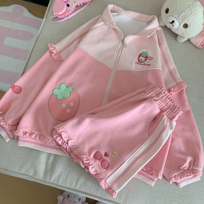 YUMEKAWA ♡ Strawberry Frilled Jersey matching cloth #set52